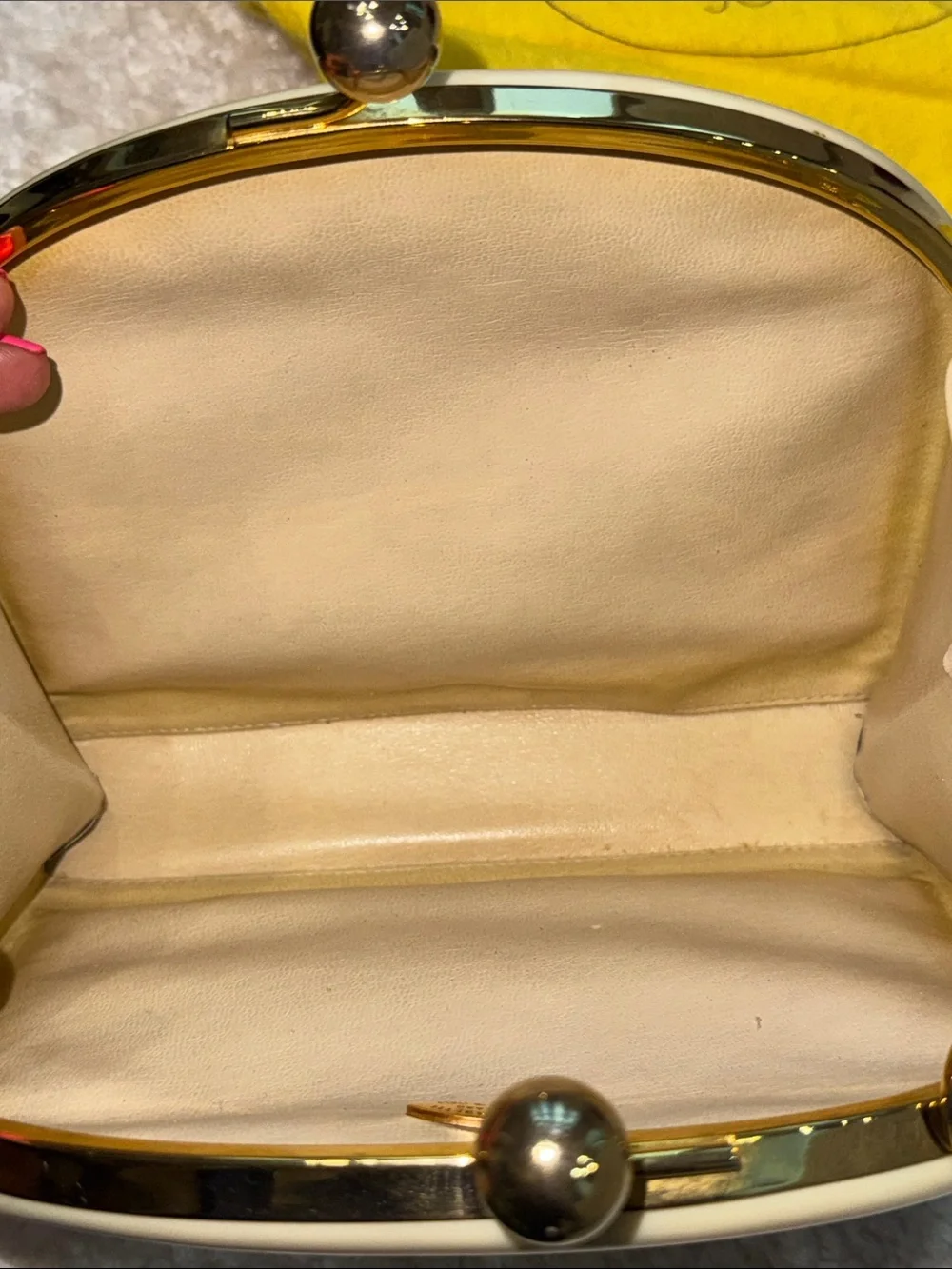 Cream Dome Clutch with Gold Chain Strap